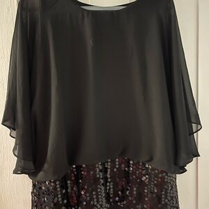 Roz & Ali Black Chiffon Overlay Top with Sequin Hem